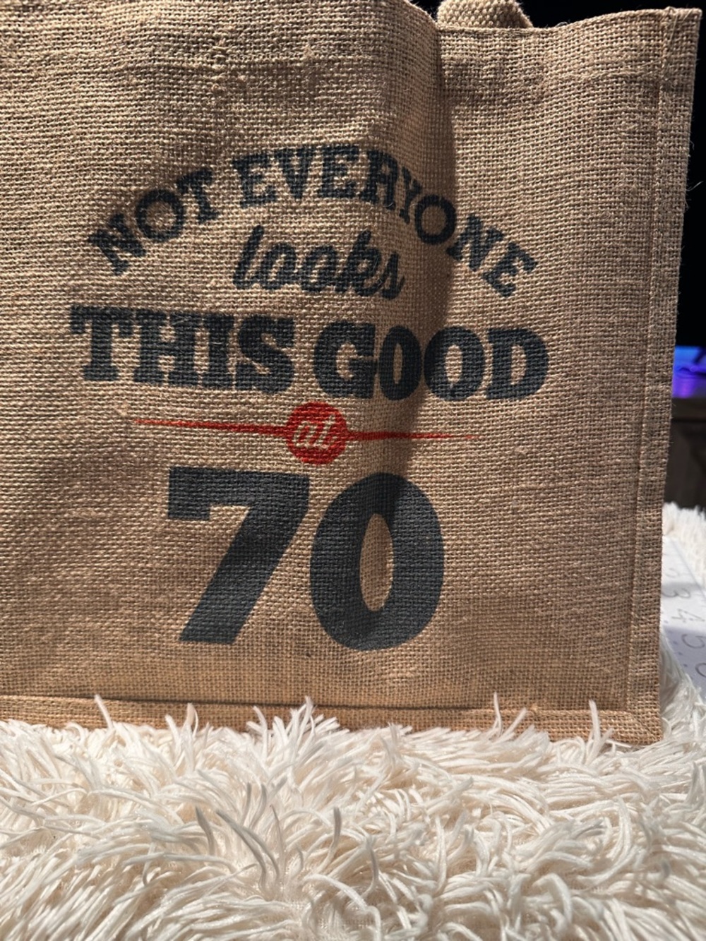 Jute Burlap Tote Bag with Printed Graphic 70 birthday